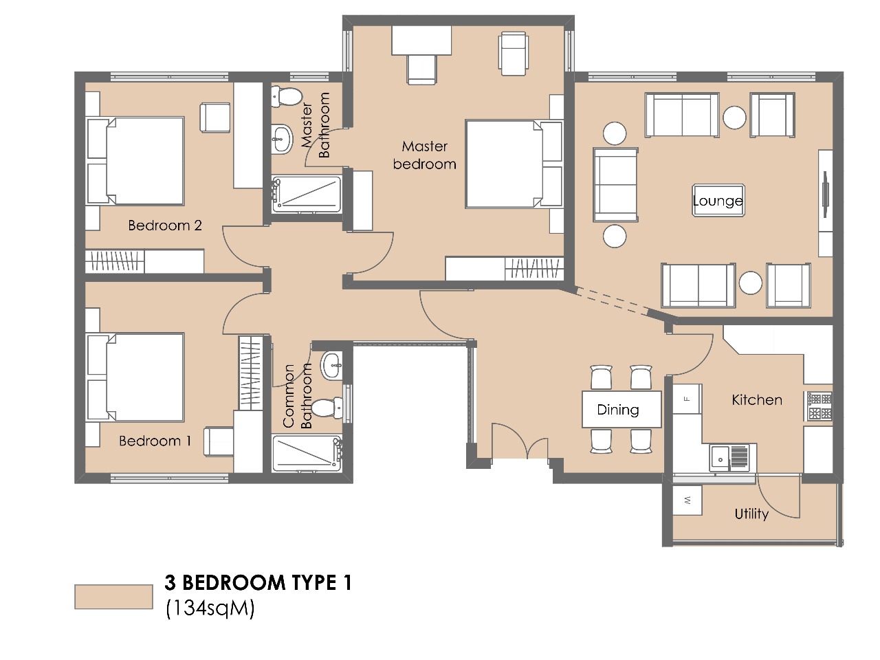 Type 1 Floor Plan — 131m²