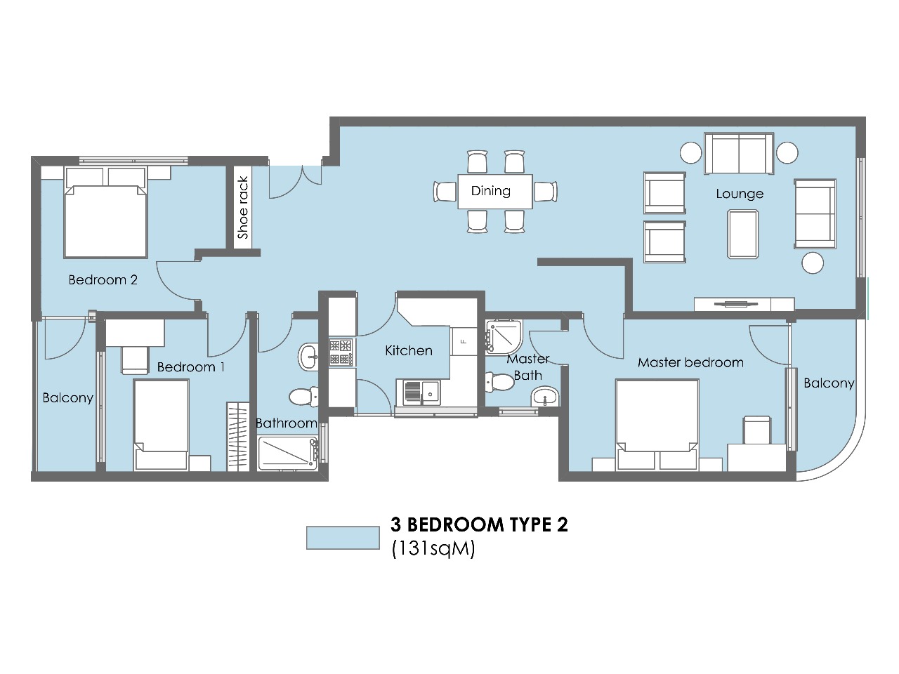 Type 2 Floor Plan — 134m²